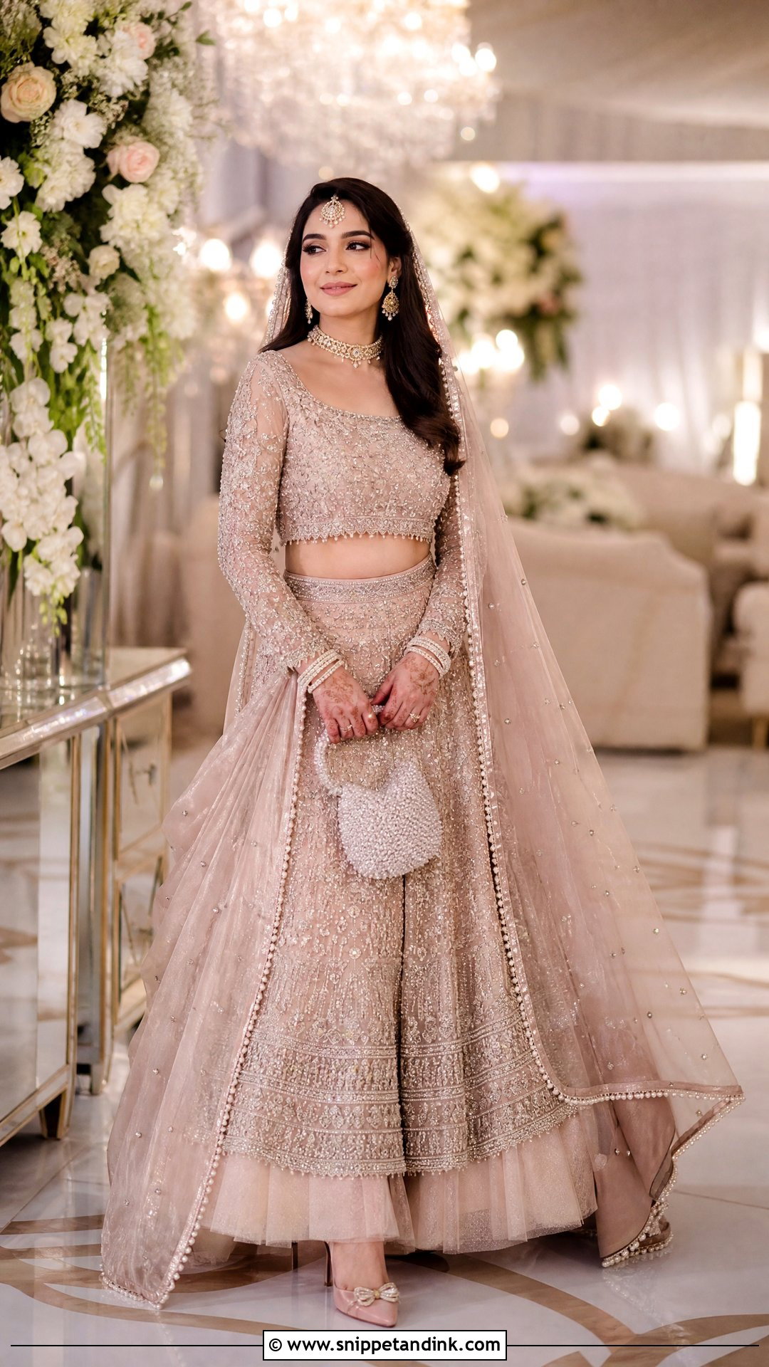 Tea Pink Pearl And Crystal Bridal Lehenga - Snippet and Ink - 20 Tea Pink Bridal Dress Pakistani Ideas