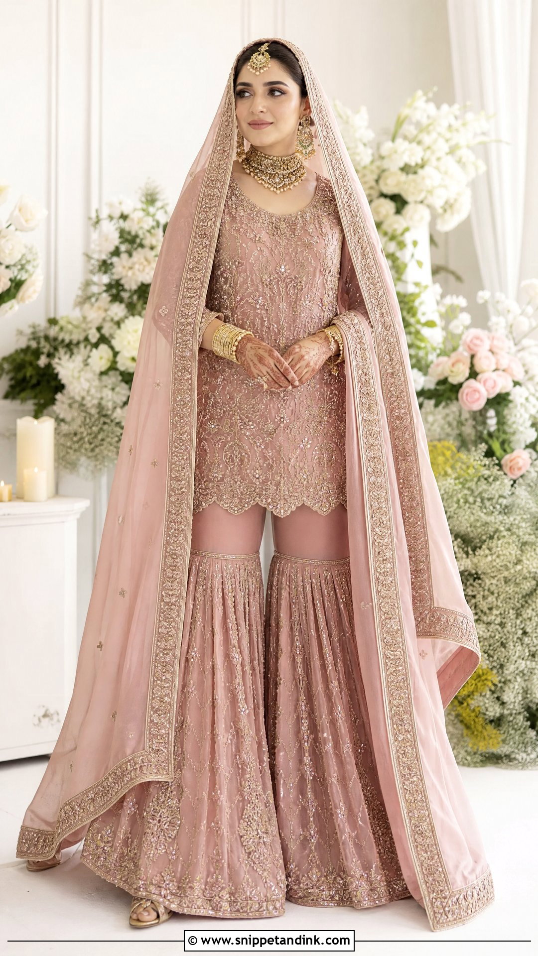 Tea Pink Sharara With Short Bridal Shirt - Snippet and Ink - 20 Tea Pink Bridal Dress Pakistani Ideas
