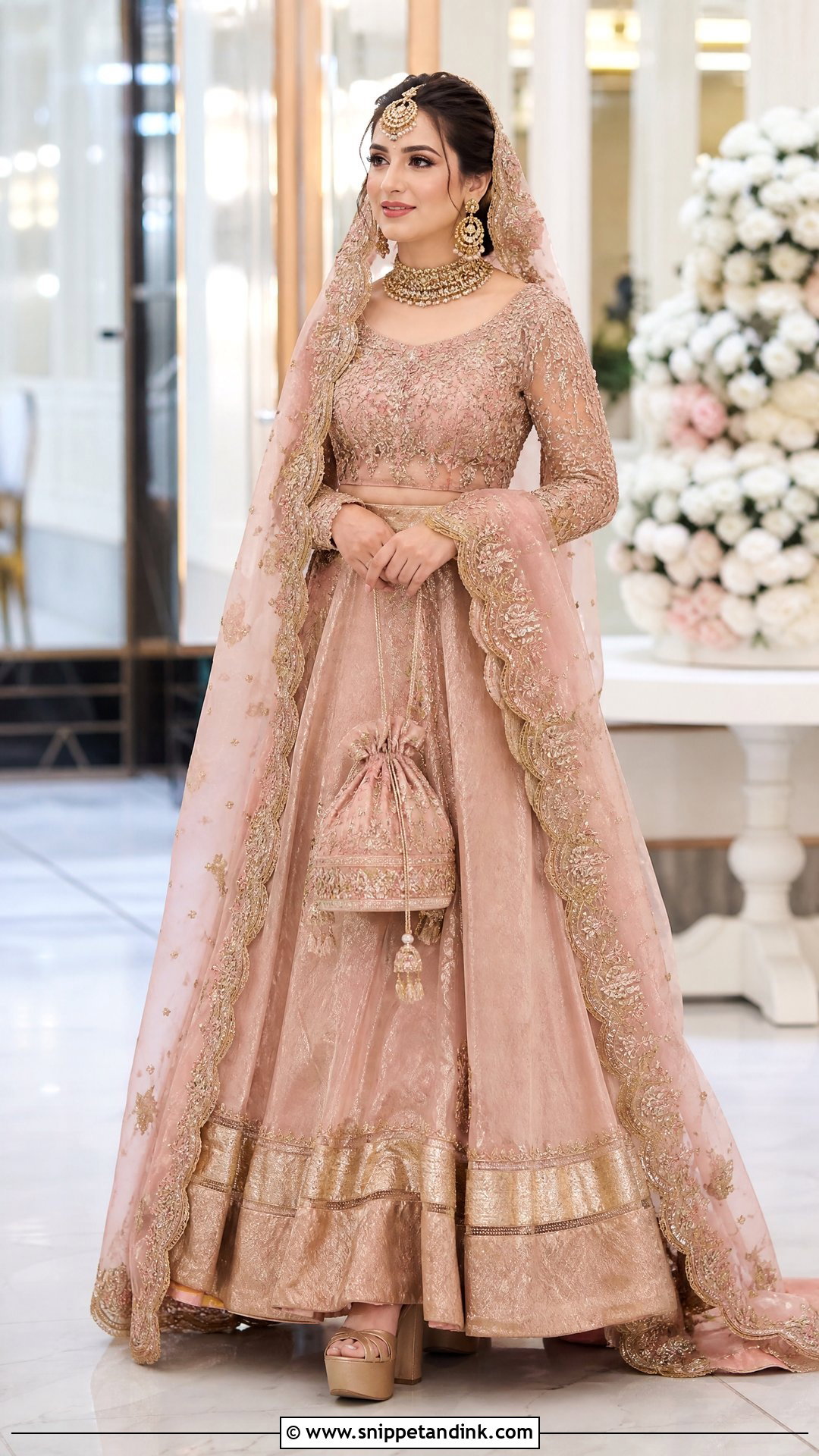 Tea Pink Tissue Lehenga With Organza Choli - Snippet and Ink - 20 Tea Pink Bridal Dress Pakistani Ideas