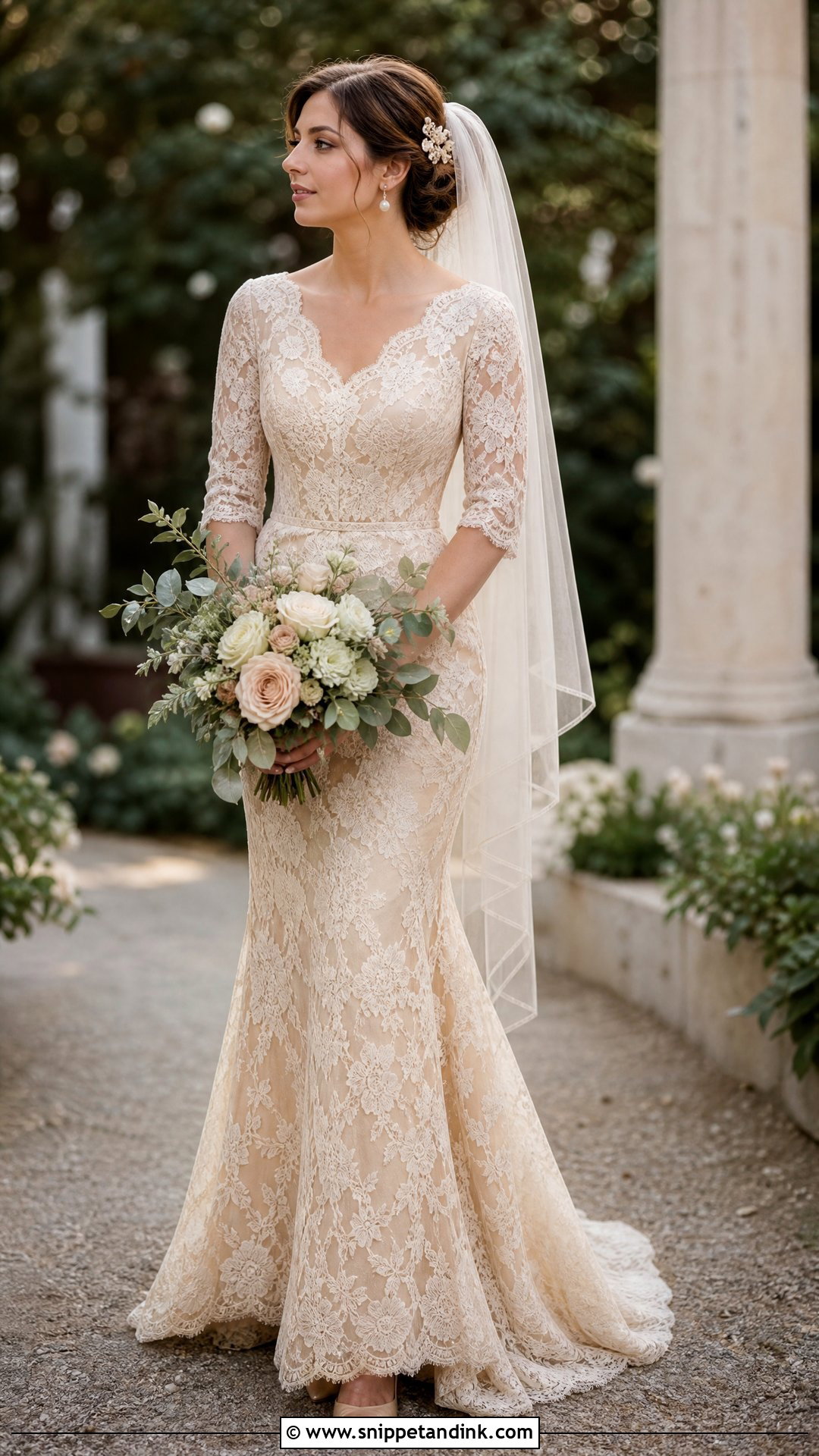Tea Stained Lace Vintage Mermaid Wedding Dress - Snippet and Ink - 20 Vintage Mermaid Wedding Dress Ideas