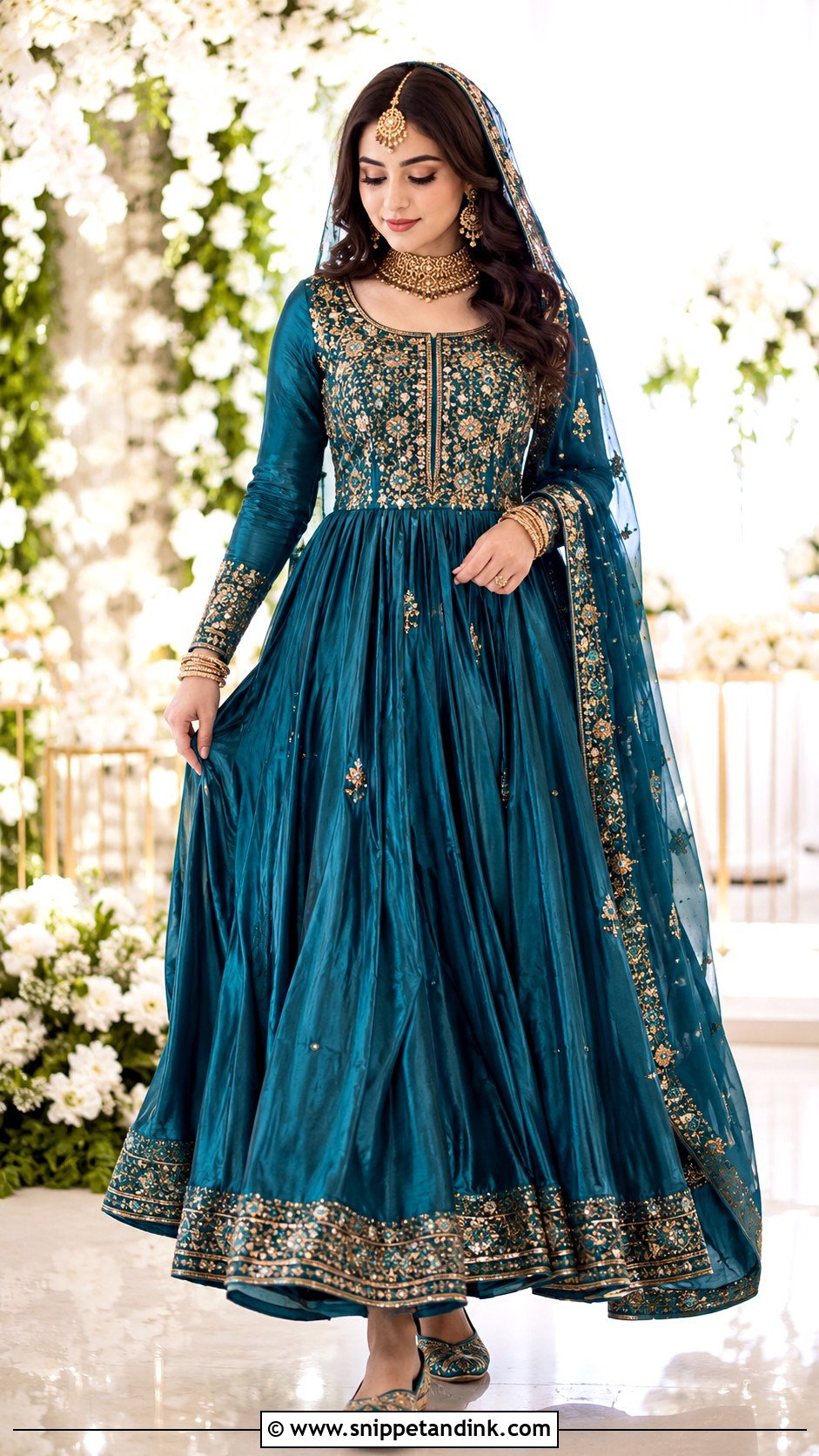 Teal Afghani Wedding Dress With Gold Jewelry - Snippet and Ink - 20 Afghani Wedding Dress Ideas