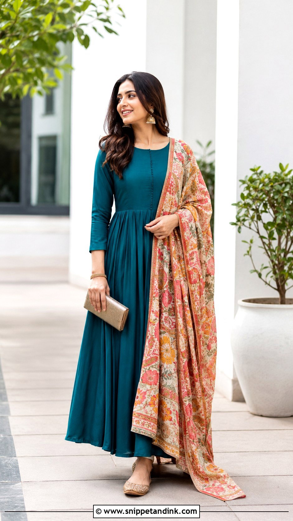Teal Anarkali Dress With Printed Dupatta - Snippet and Ink - 20 Anarkali Dress with Dupatta Ideas