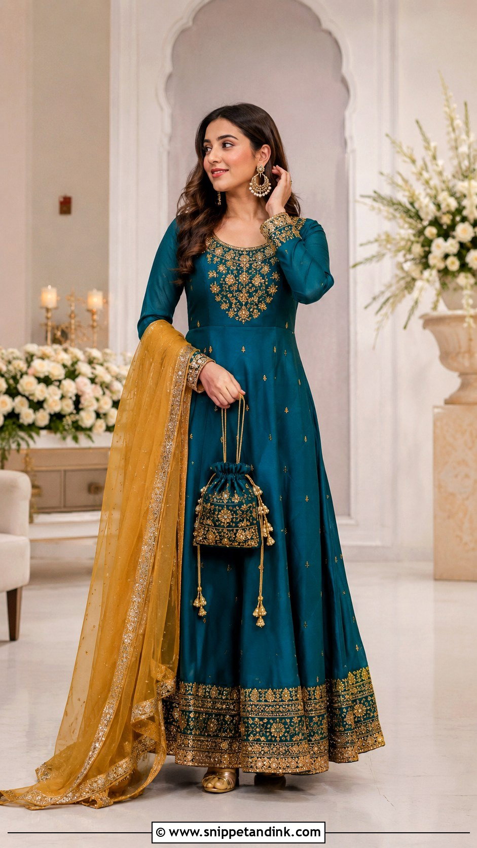 Teal Anarkali Suit For Mehndi Night - Snippet and Ink - 20 Mehndi Night Outfit Ideas