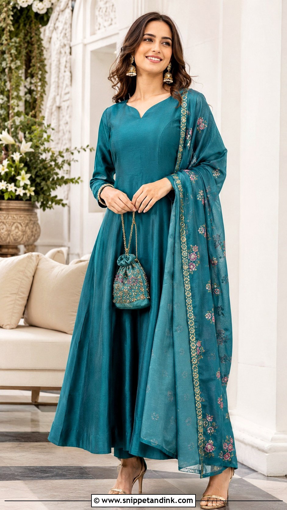 Teal Anarkali Suit With Embroidered Dupatta - Snippet and Ink - 20 Anarkali Suit for Wedding Ideas