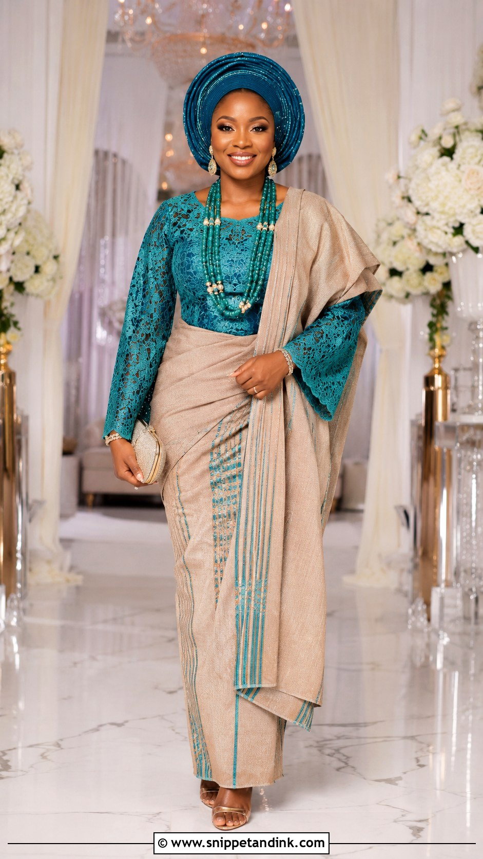 Teal And Champagne Yoruba Wedding Dress - Snippet and Ink - 20 Yoruba Wedding Dress Ideas