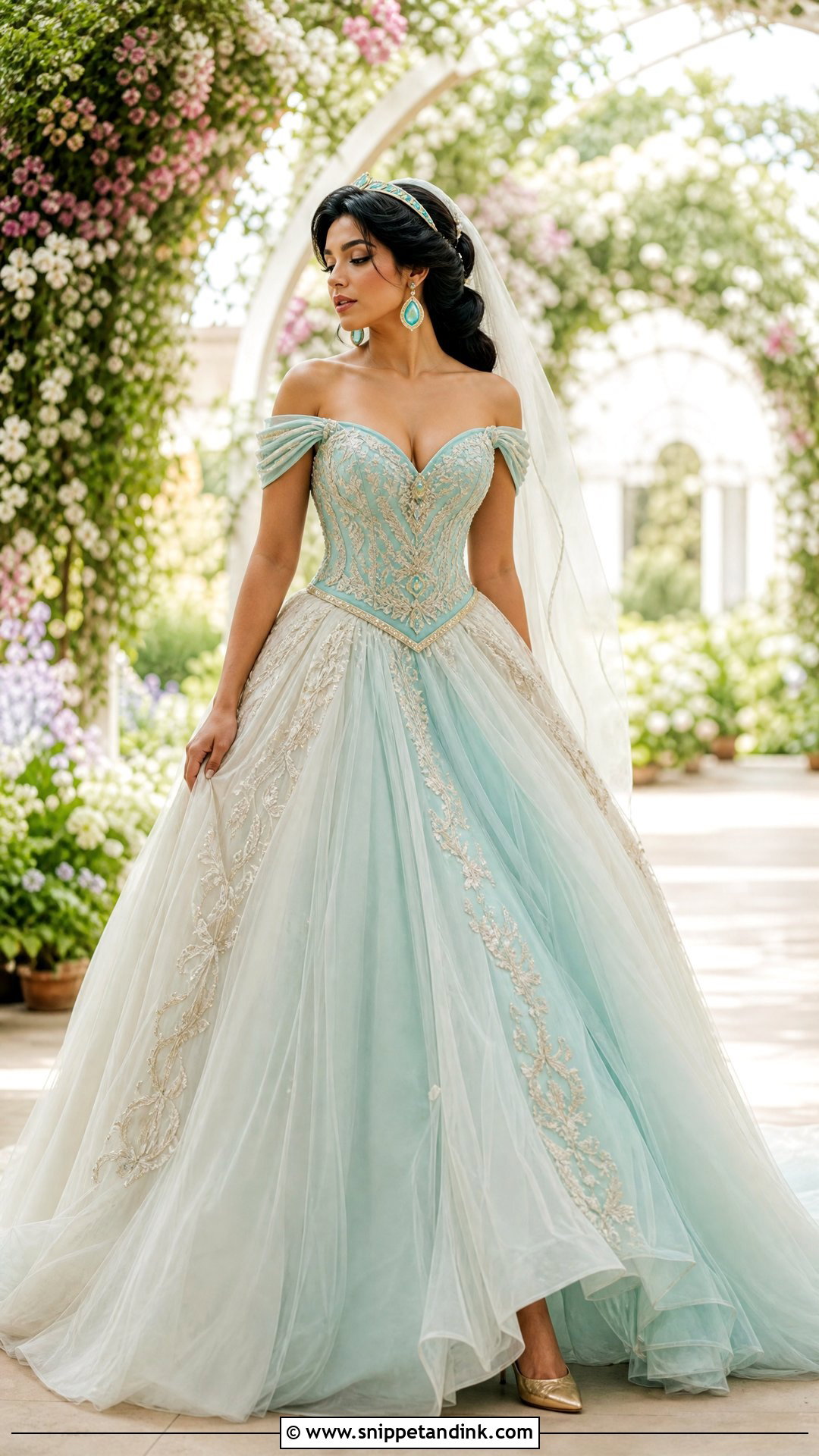 Teal And Ivory Princess Jasmine Dress - Snippet and Ink - 20 Princess Jasmine Wedding Dress Ideas