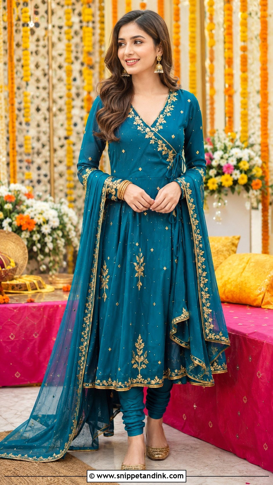 Teal Angrakha Dress For Sisters - Snippet and Ink - 25 Pakistani Wedding Dresses Sisters