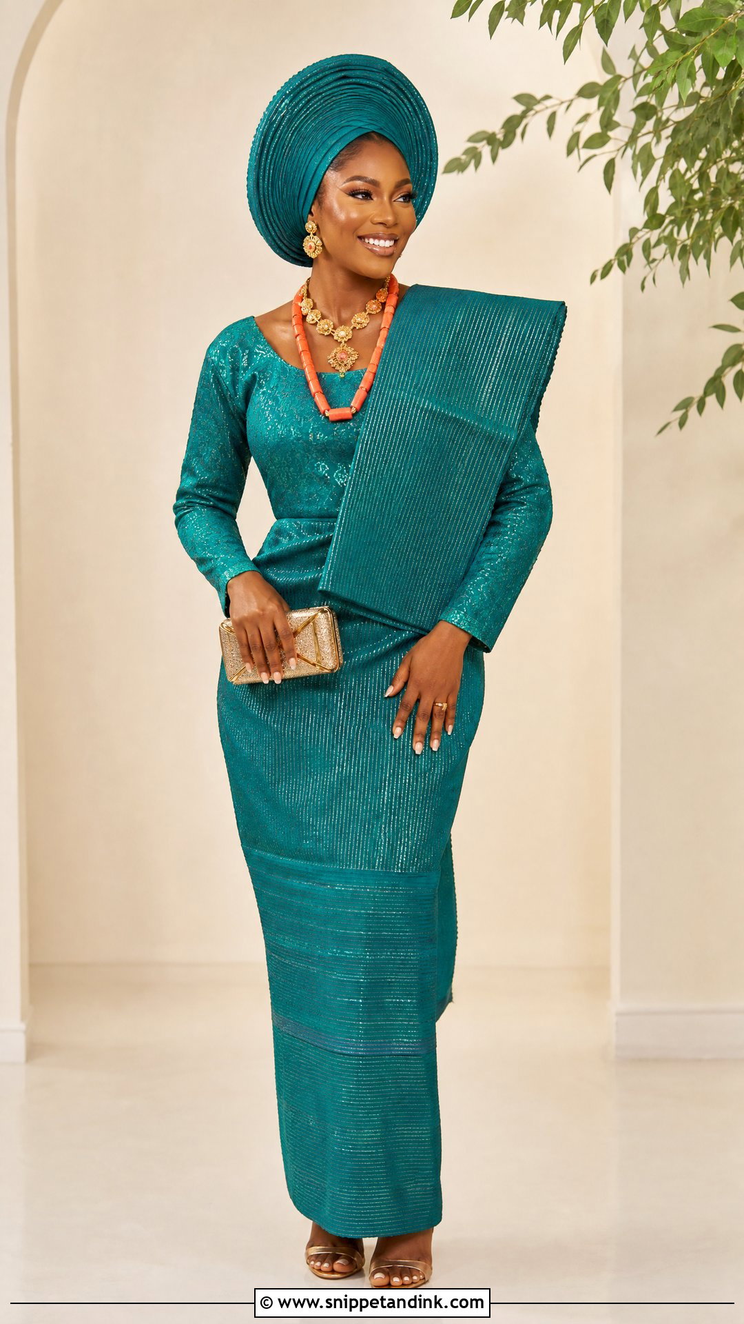 Teal Aso Oke Bridal Attire - Snippet and Ink - 25 Yoruba Bride Traditional Attire Ideas