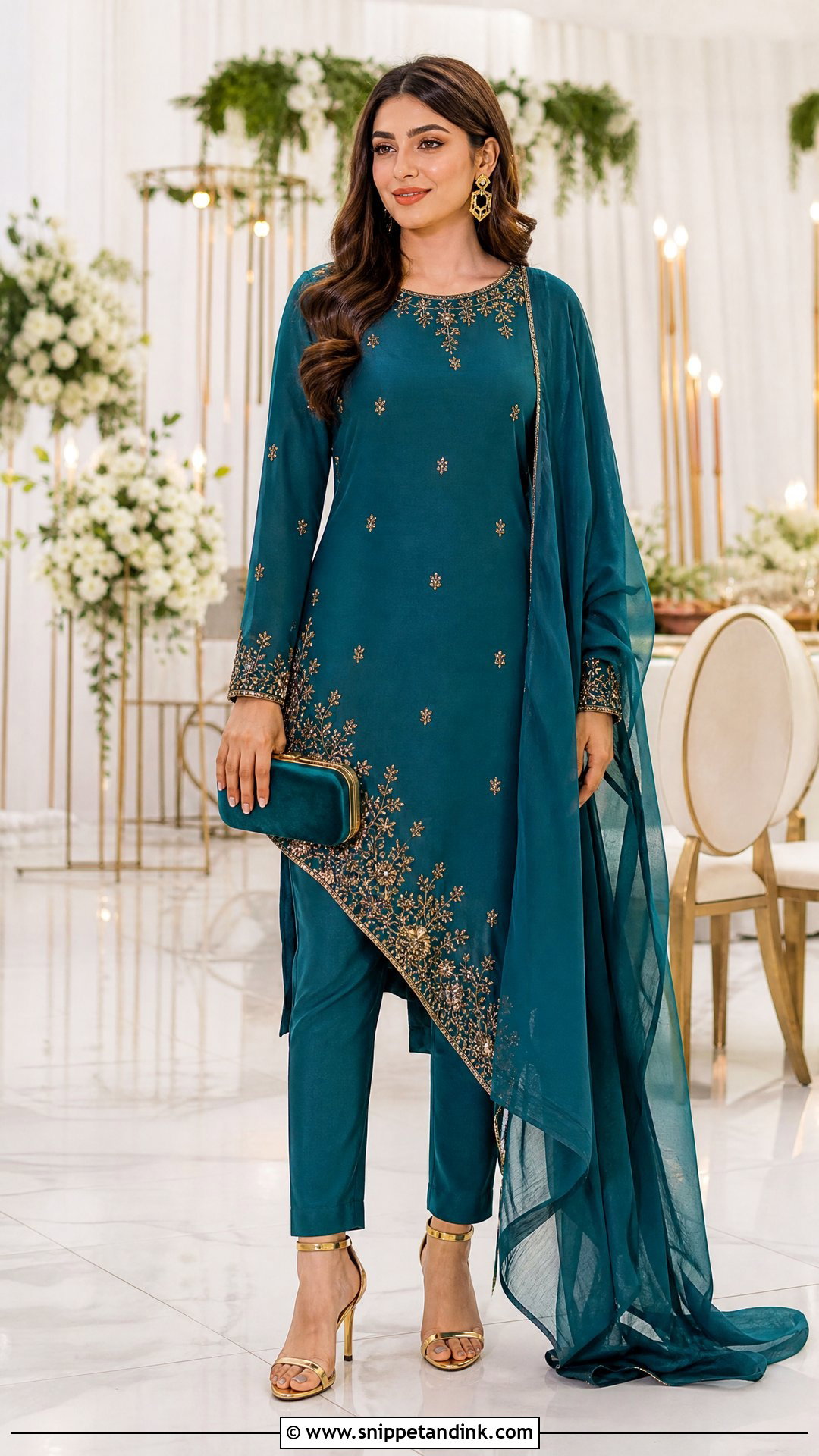 Teal Asymmetric Wedding Shalwar - Snippet and Ink - 20 Wedding Shalwar Design for Women Ideas