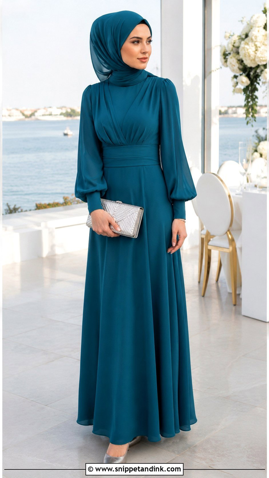 Teal Balloon Sleeve Bridesmaid Hijab Dress - Snippet and Ink - 20 Dress Braidsmaid Hijab Ideas