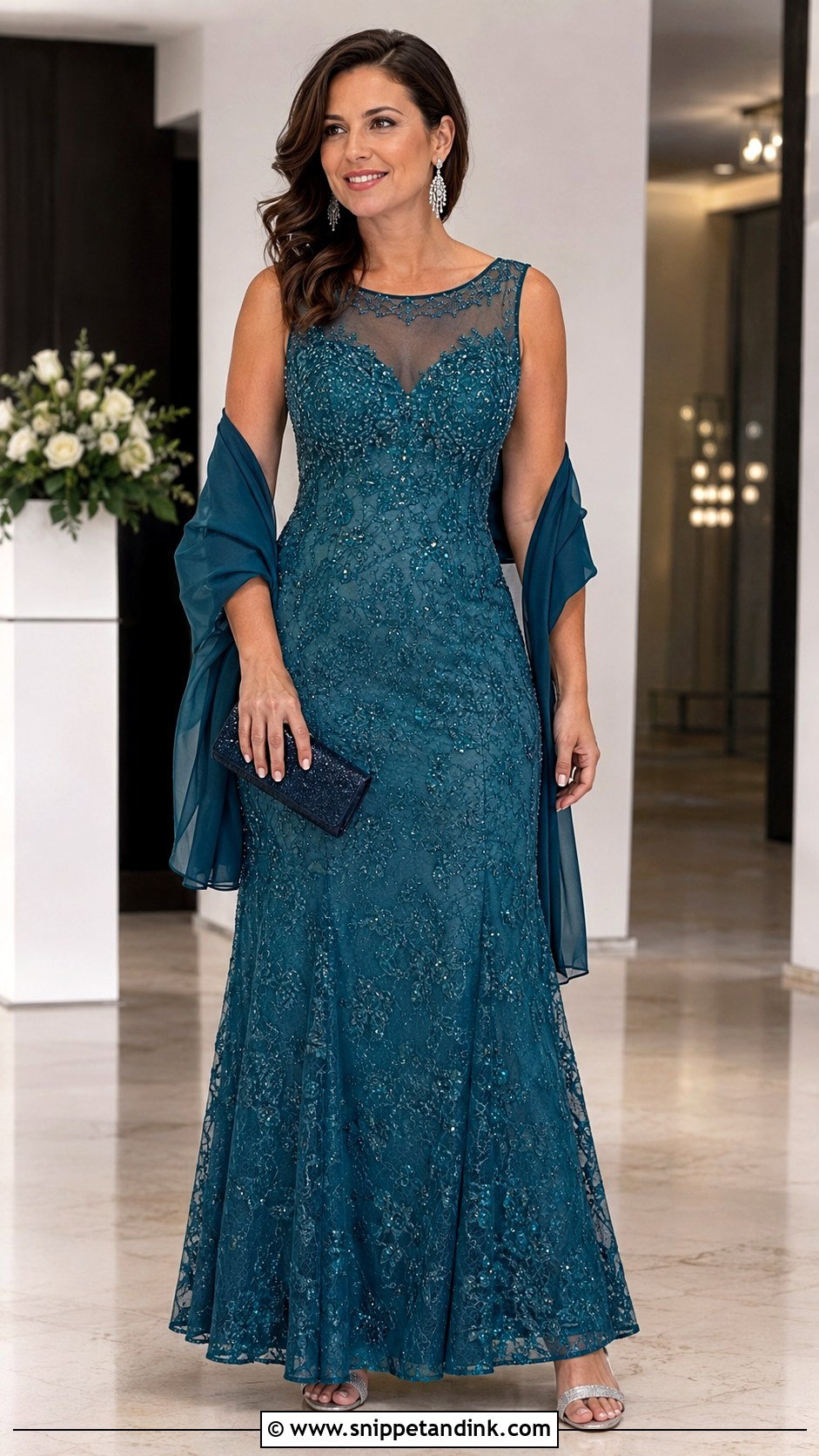 Teal Beaded Lace Formal Gown - Snippet and Ink - 20 Beaded Lace Gown Ideas