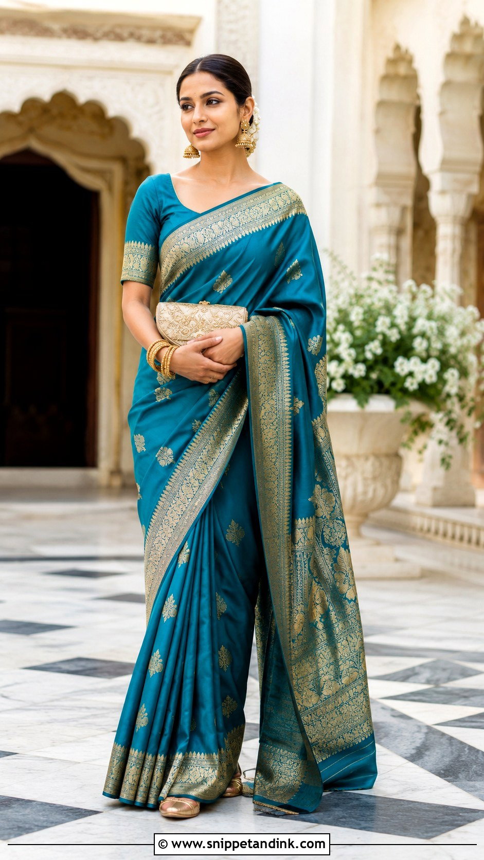 Teal Blue Banarasi Saree For Indian Wedding - Snippet and Ink - 20 Blue Indian Wedding Dress Ideas