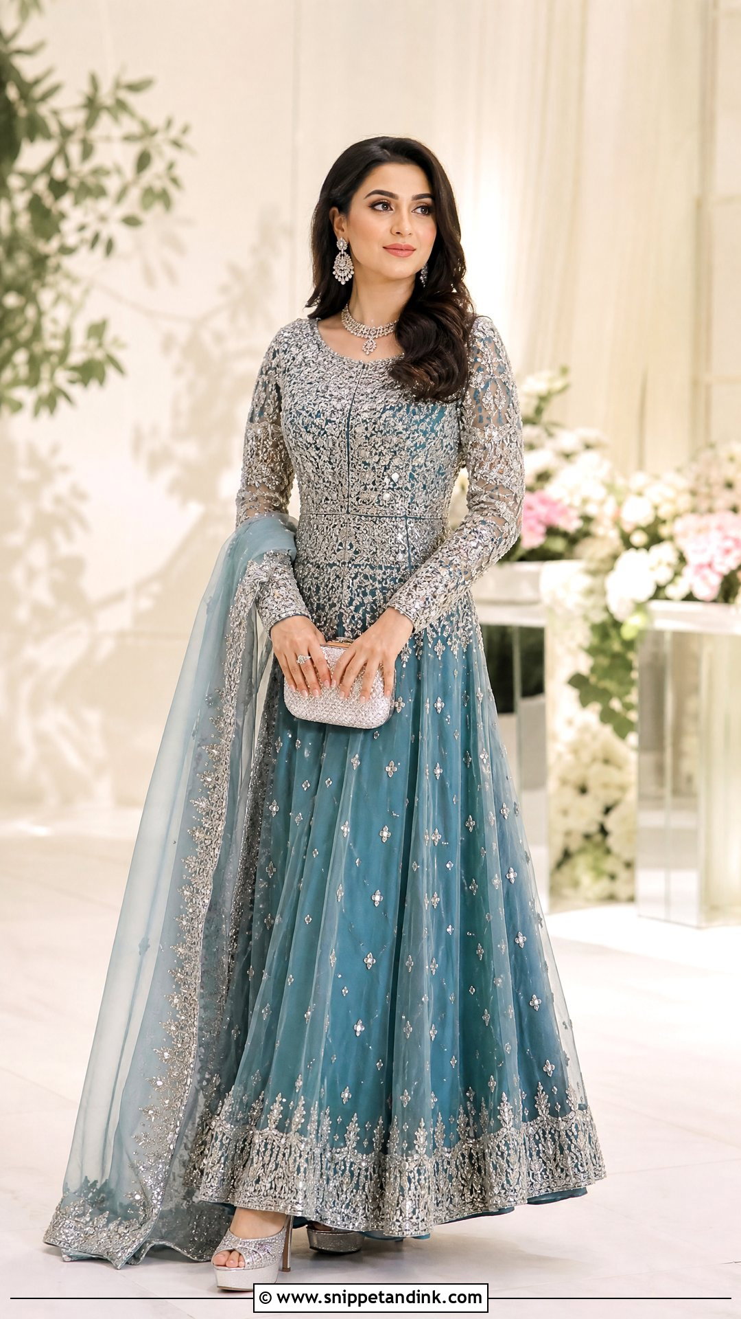 Teal Blue Pakistani Walima Maxi Dress - Snippet and Ink - 20 Bridal Walima Maxi Dress Pakistani Ideas