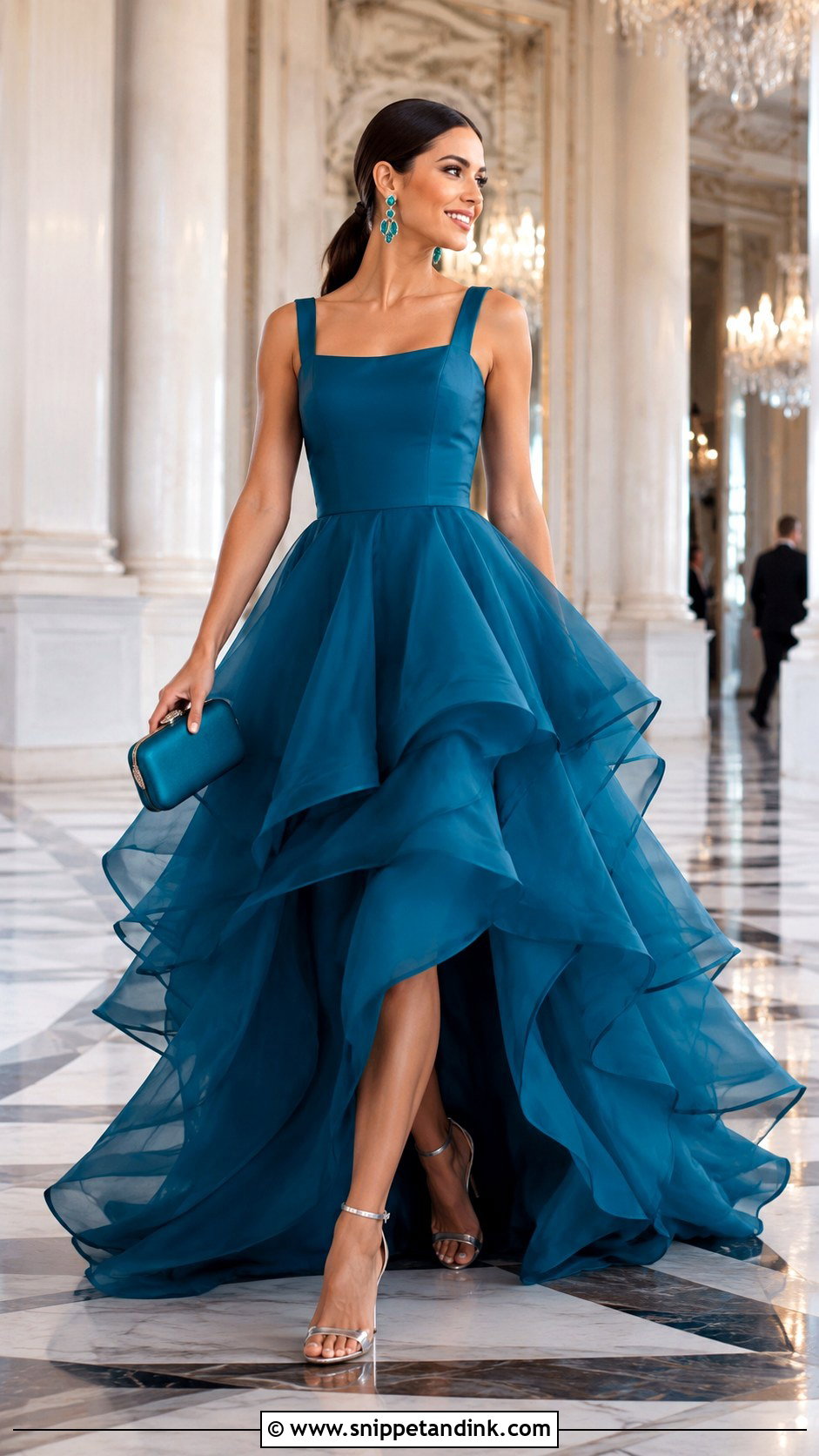 Teal Blue Tiered Ballgown - Snippet and Ink - 20 Blue Ballgown Ideas