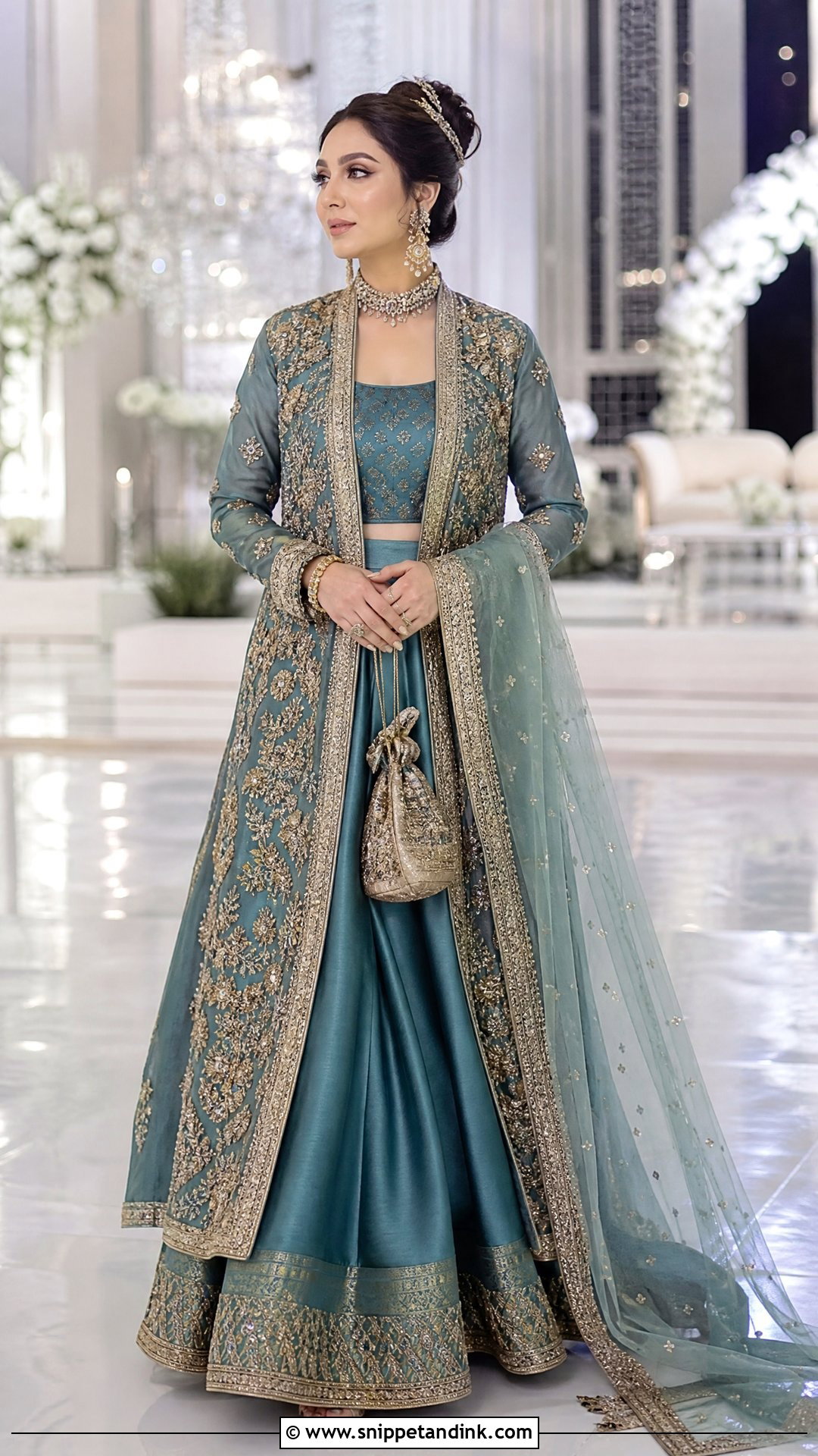 Teal Bridal Jacket Lehenga - Snippet and Ink - 20 Pakistani Bride Dresses