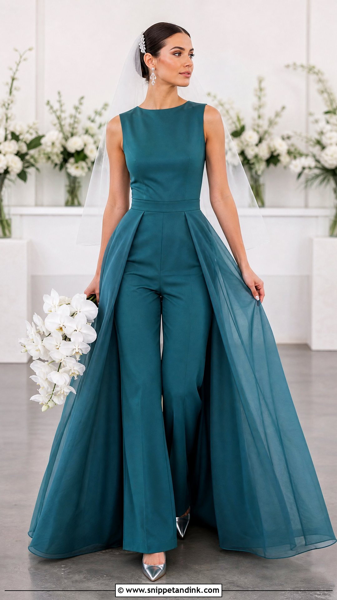 Teal Bridal Jumpsuit With Overskirt - Snippet and Ink - 25 Teal Wedding Dress Ideas