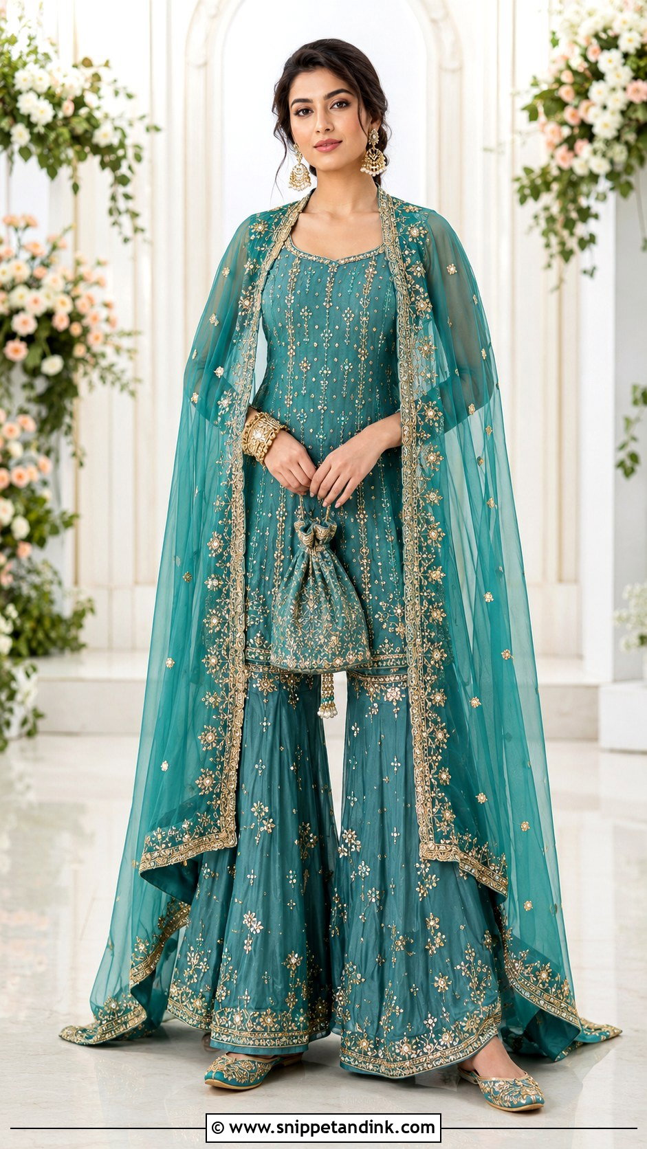 Teal Bridal Punjabi Cape Suit - Snippet and Ink - 20 Bridal Punjabi Suits Wedding Outfits