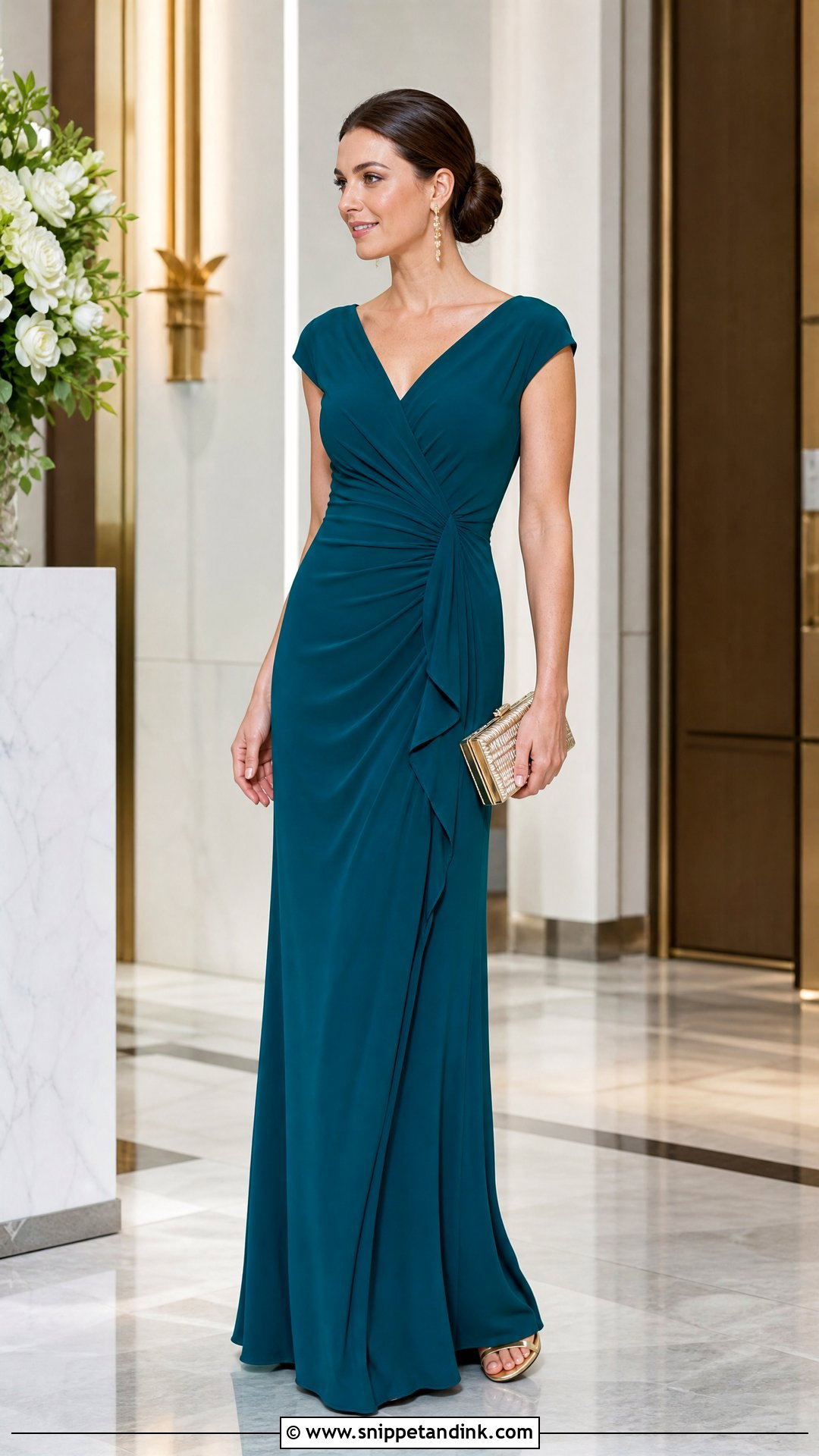 Teal Cap Sleeve Ruched Gown - Snippet and Ink - 20 Ruched Gown Ideas