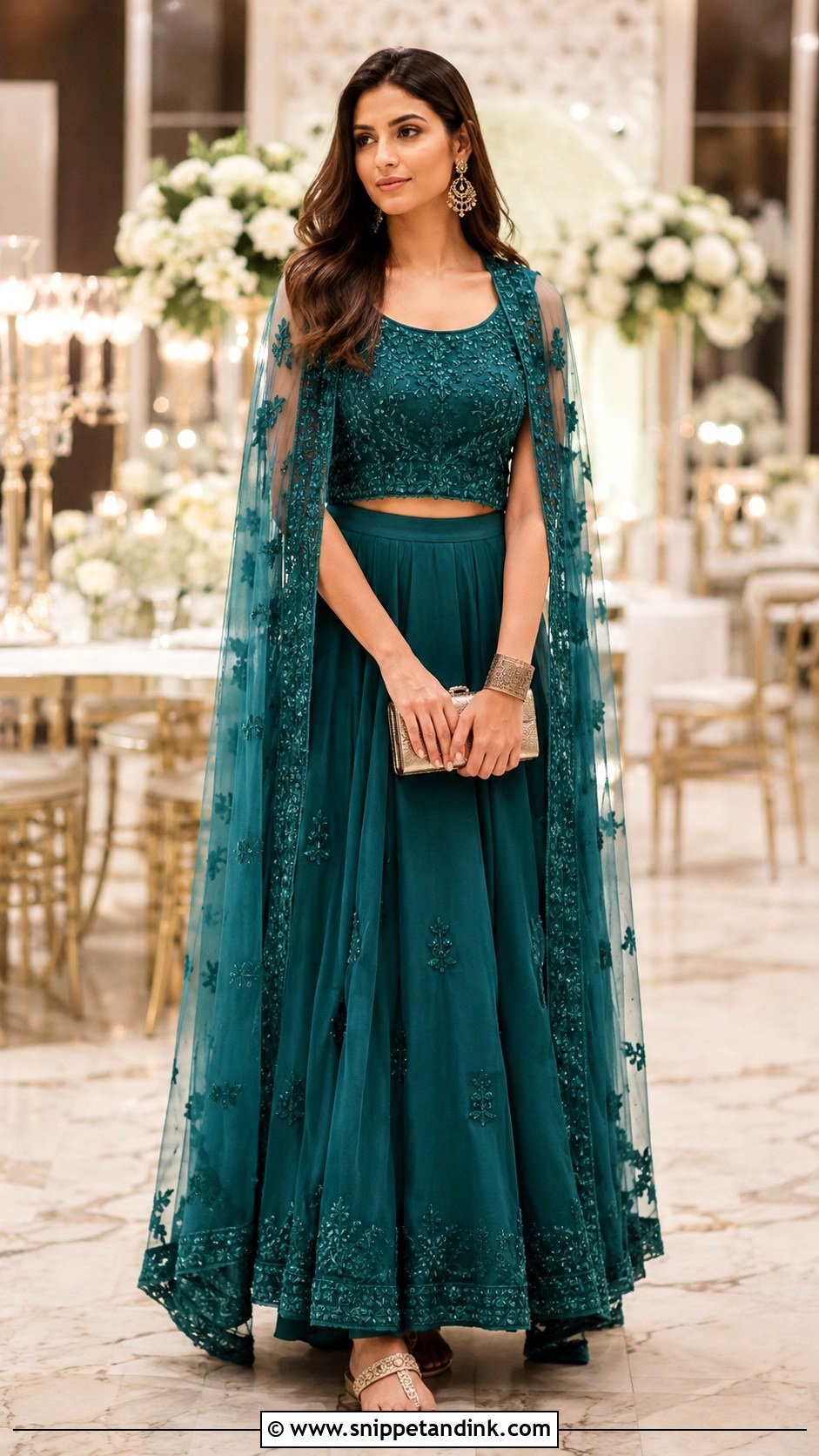 Teal Cape Mehndi Dress - Snippet and Ink - 20 Mehndi Event Dresses