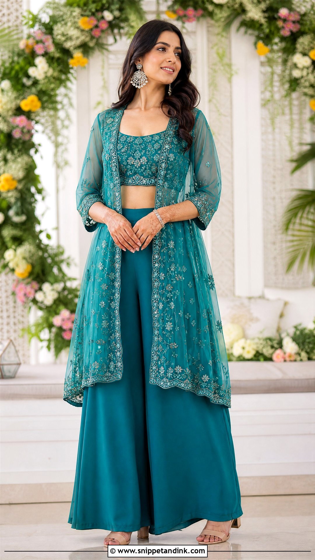Teal Cape Set Mehendi Outfit - Snippet and Ink - 25 Haldi Mehendi Outfit Ideas