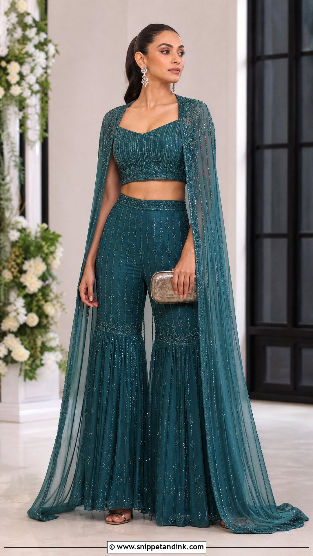 Teal Cape Sharara Wedding Dress - Snippet and Ink - 20 Sharara Wedding Dress Ideas