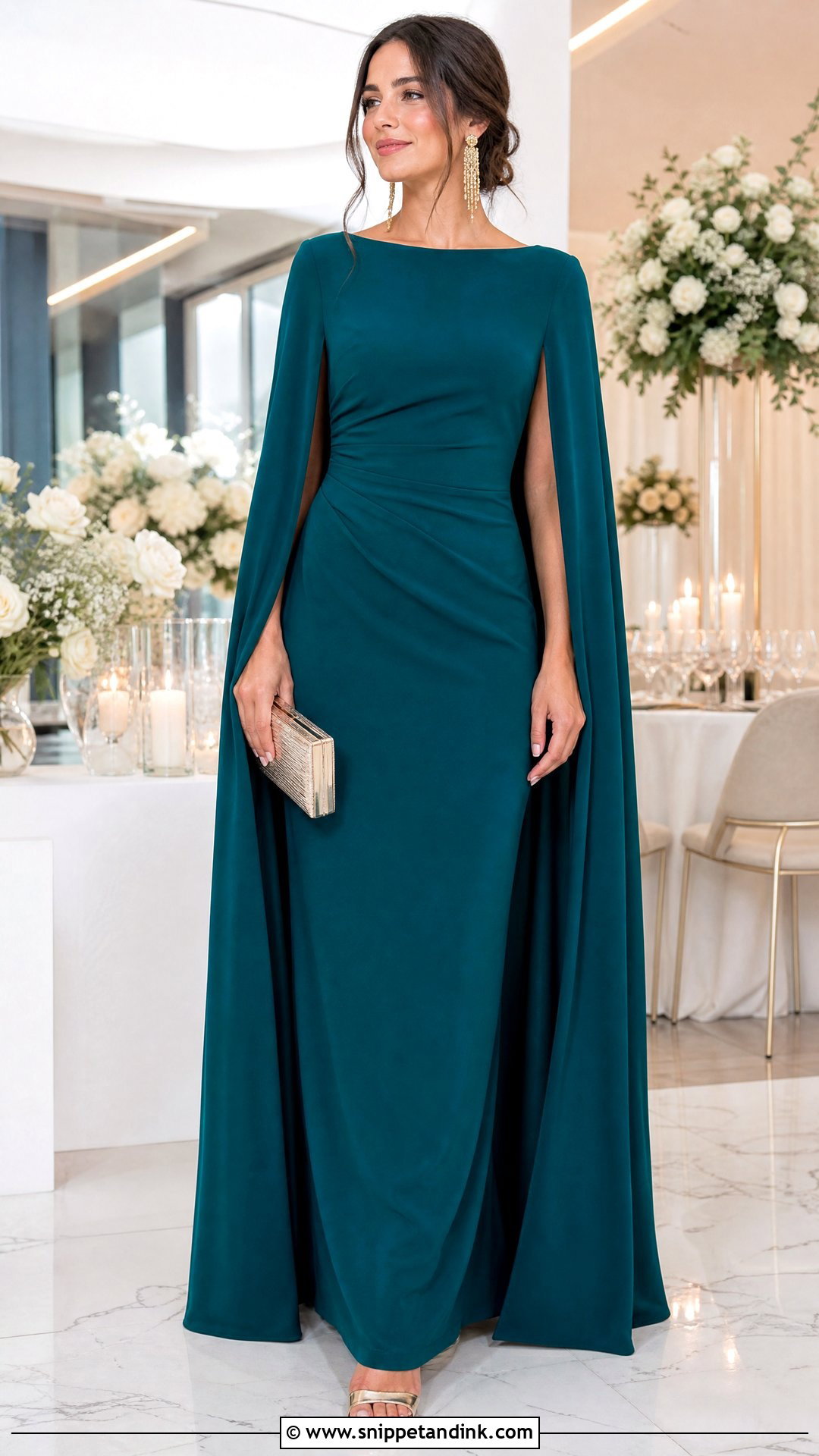 Teal Cape Sleeve Maxi Dress - Snippet and Ink - 20 Sisters Wedding Dress Ideas
