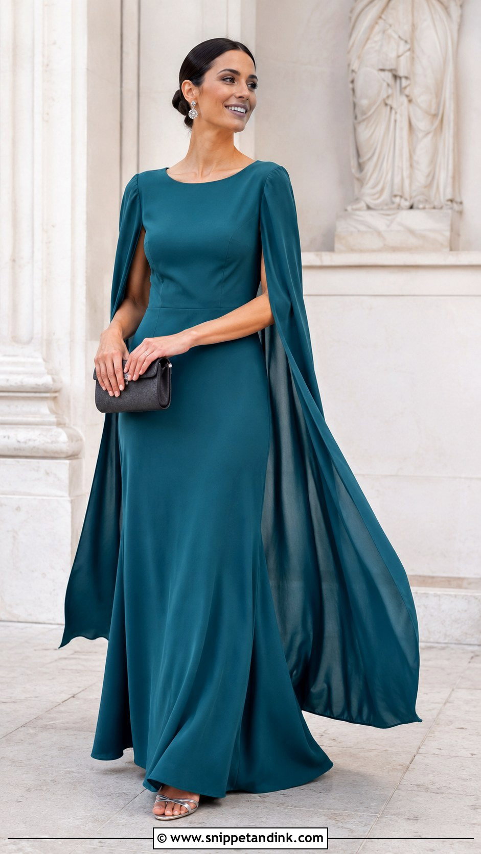 Teal Cape Sleeve Wedding Guest Gown - Snippet and Ink - 20 Long Gown for Wedding Ideas