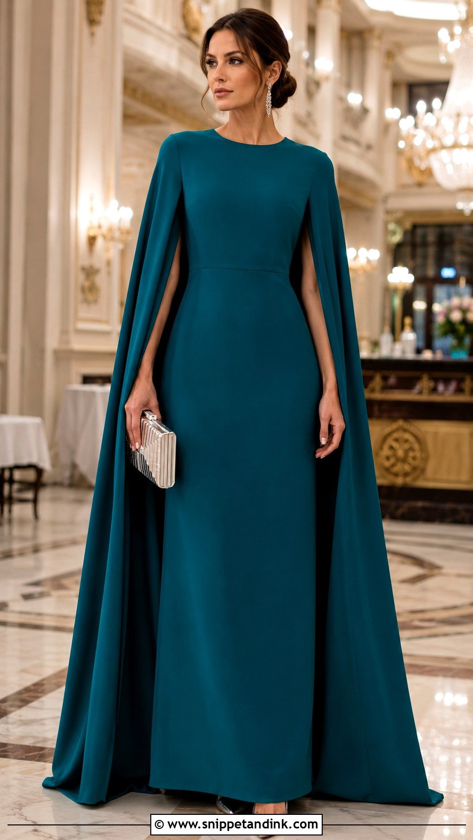 Teal Cape Sleeve Wedding Party Gown - Snippet and Ink - 20 Gown for Wedding Party Ideas