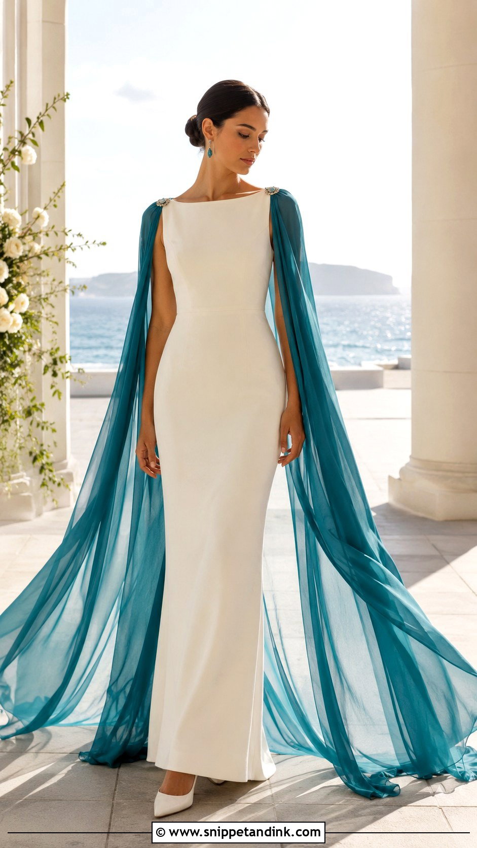 Teal Cape Wedding Dress - Snippet and Ink - 20 Wedding Dress with Color Accents Ideas