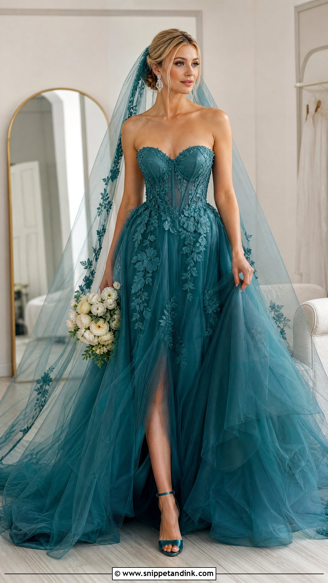 Teal Corset Tulle Wedding Dress - Snippet and Ink - 25 Teal Wedding Dress Ideas