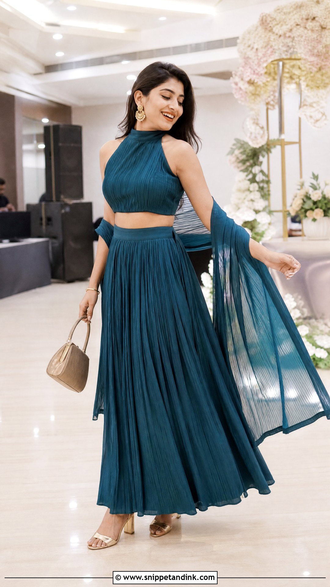 Teal Crop Top Party Lehenga - Snippet and Ink - 20 Party Lengha Ideas