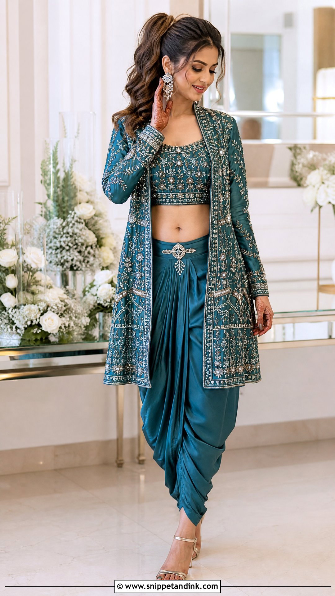 Teal Dhoti Pant Mehandi Outfit - Snippet and Ink - 20 Mehandi Outfits for Bride