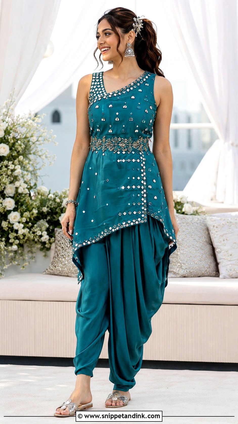 Teal Dhoti Pants And Tunic For Mehendi - Snippet and Ink - 20 Mehendi Function Outfit Brides Ideas