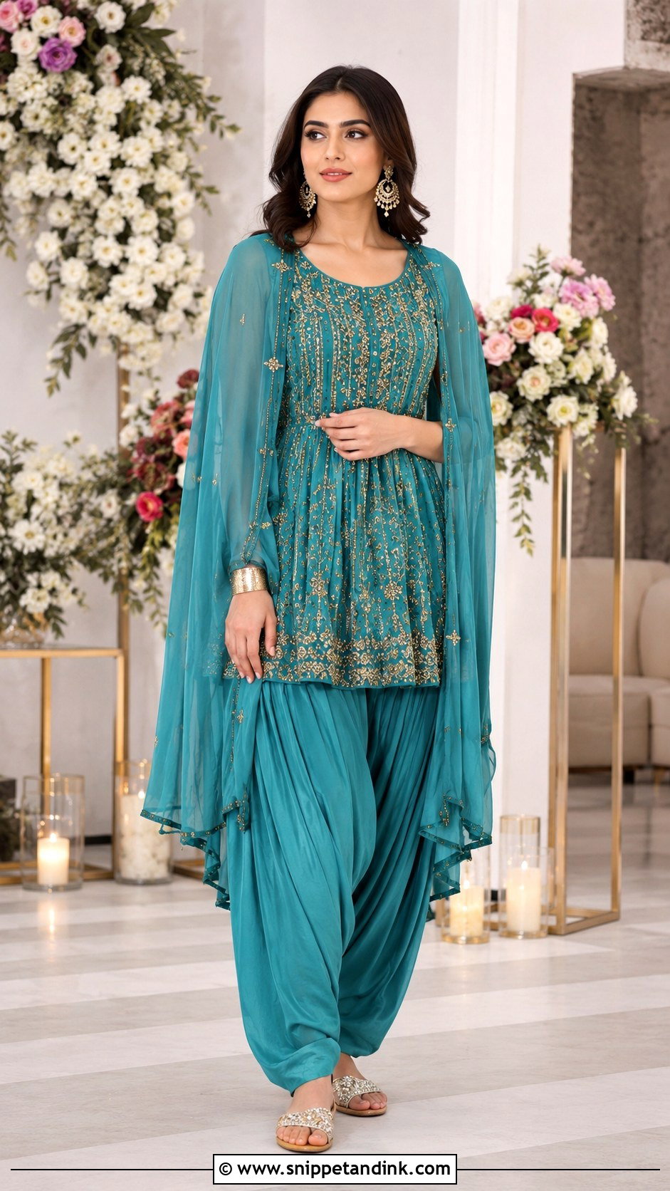 Teal Dhoti Pants Mehndi Outfit - Snippet and Ink - 20 Mehndi Day Outfits