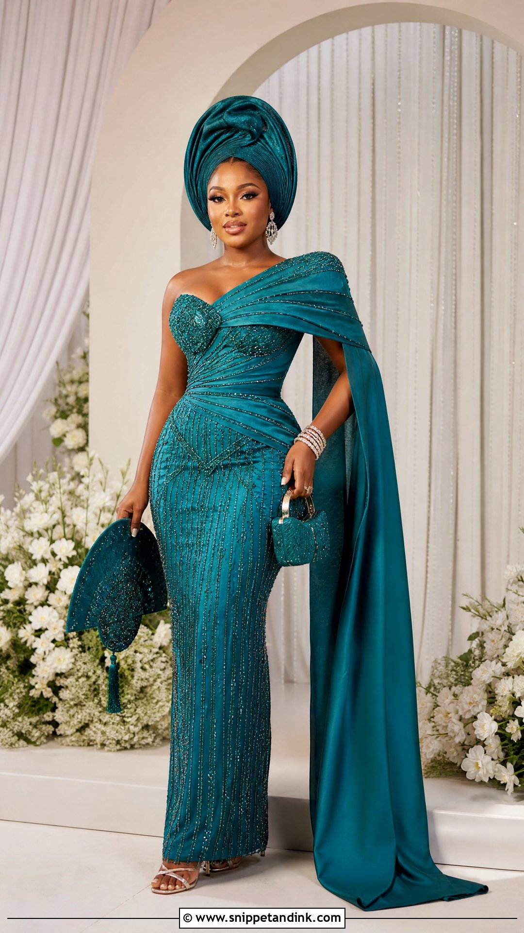 Teal Draped Veekee James Traditional Wedding Dress - Snippet and Ink - 20 Veekee James Traditional Wedding Dress Ideas