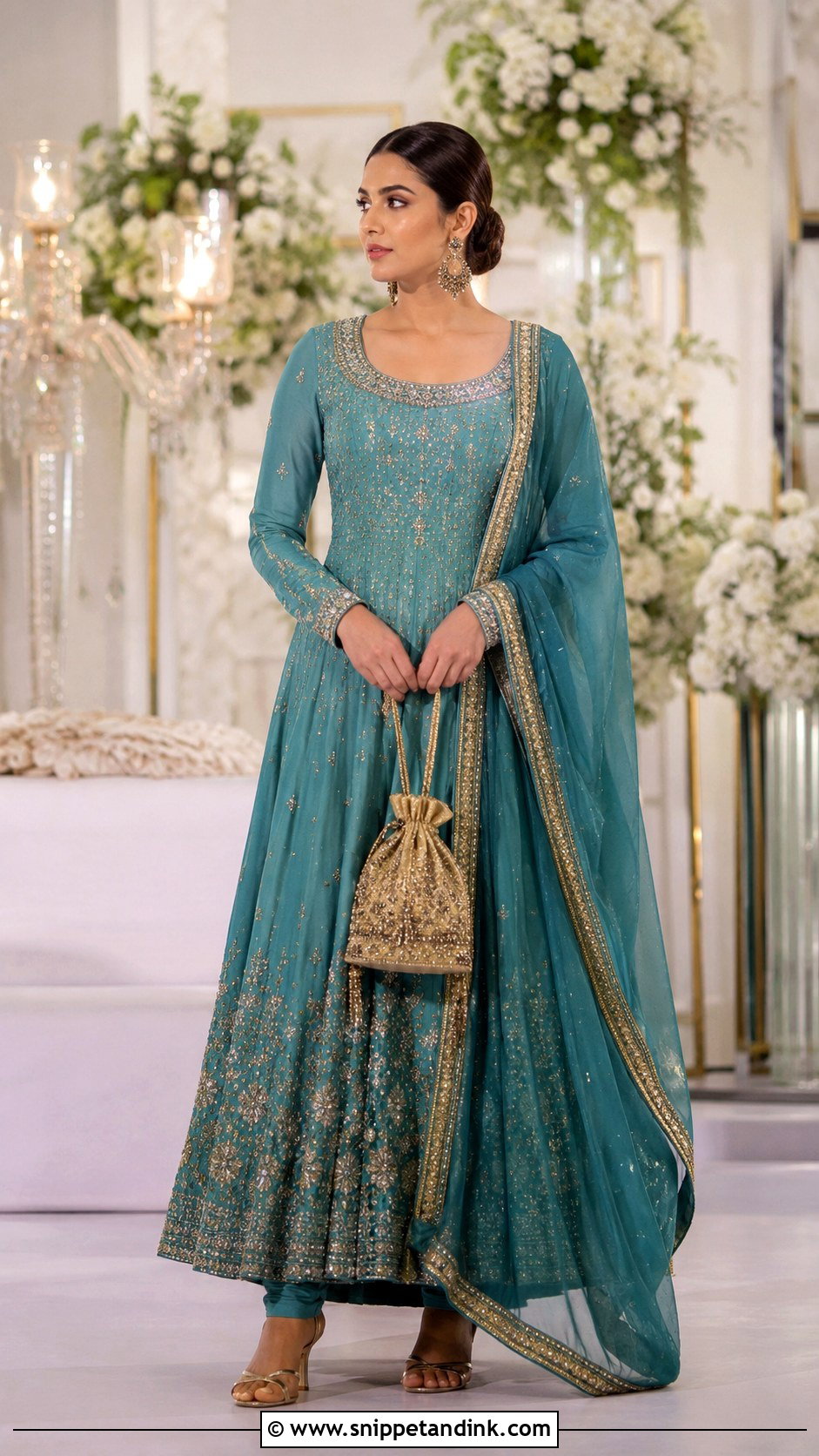 Teal Embroidered Anarkali Jal Ceremony Outfit - Snippet and Ink - 20 Jal Ceremony Outfit Ideas