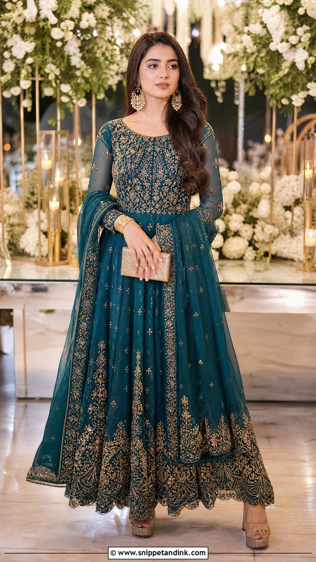 Teal Embroidered Anarkali Ring Ceremony Dress - Snippet and Ink - 25 Ring Ceremony Dress Ideas