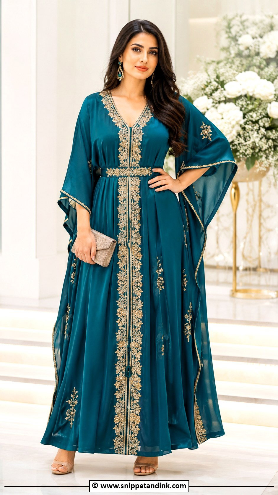 Teal Embroidered Maxi Henna Night Dress - Snippet and Ink - 30 Henna Night Dress Ideas