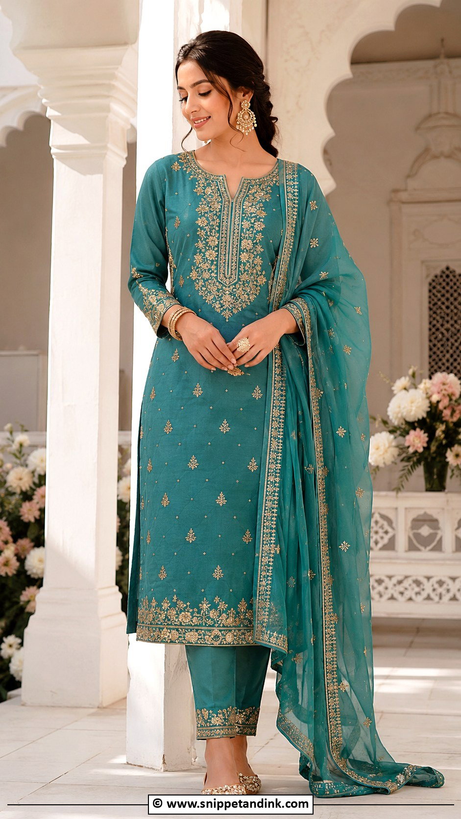 Teal Embroidered Suit For Anand Karaj - Snippet and Ink - 30 Anand Karaj Suit Ideas