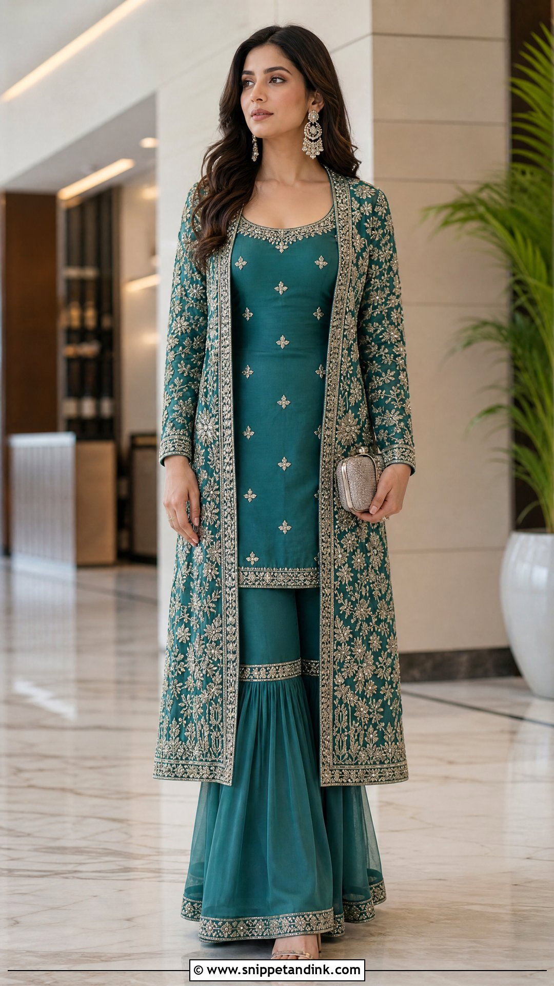 Teal Garara Suit With Long Jacket - Snippet and Ink - 20 Garara Suits Designs for Wedding