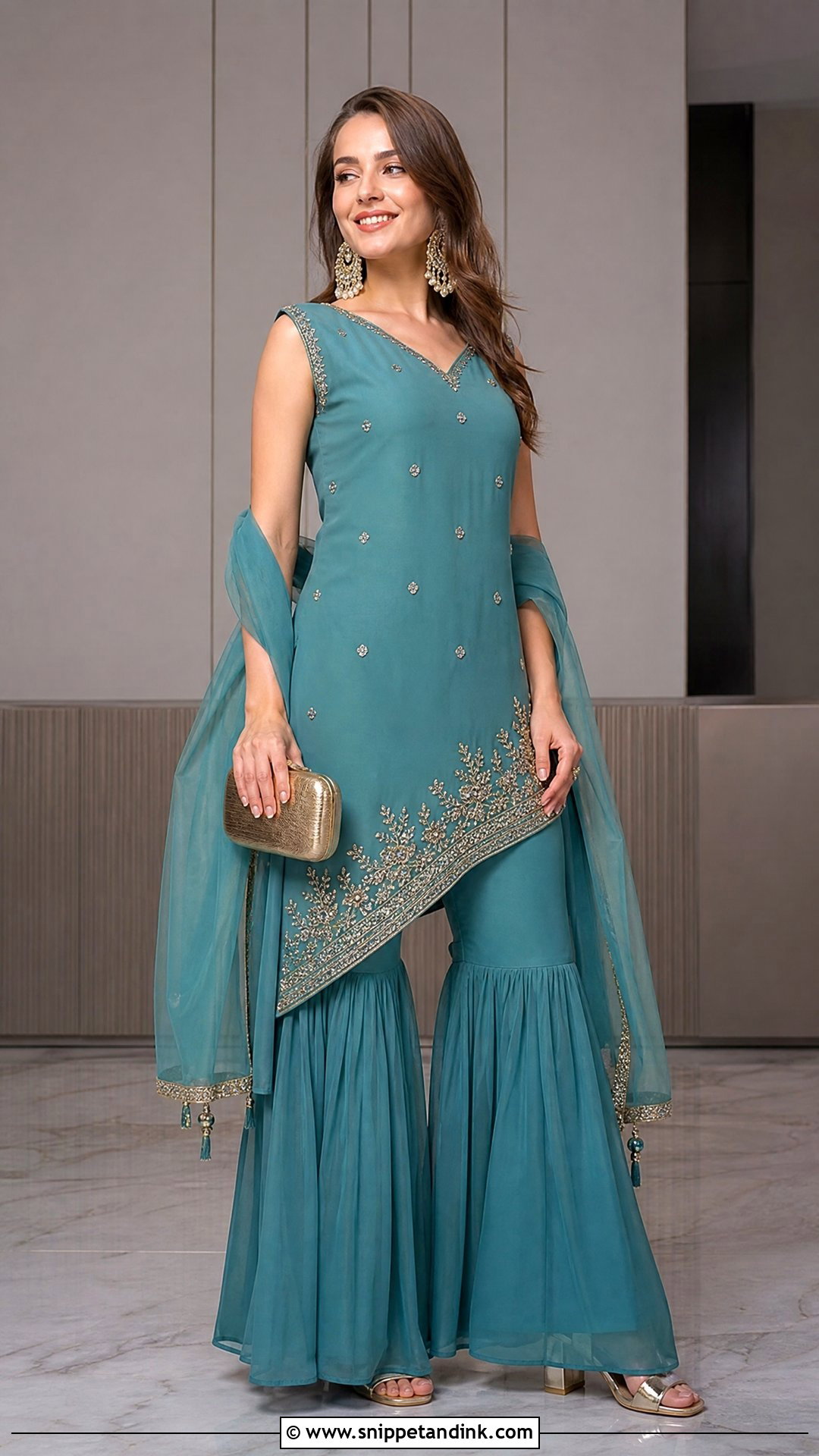 Teal Garara With Asymmetrical Kurti - Snippet and Ink - 20 Latest Garara Designs for Wedding