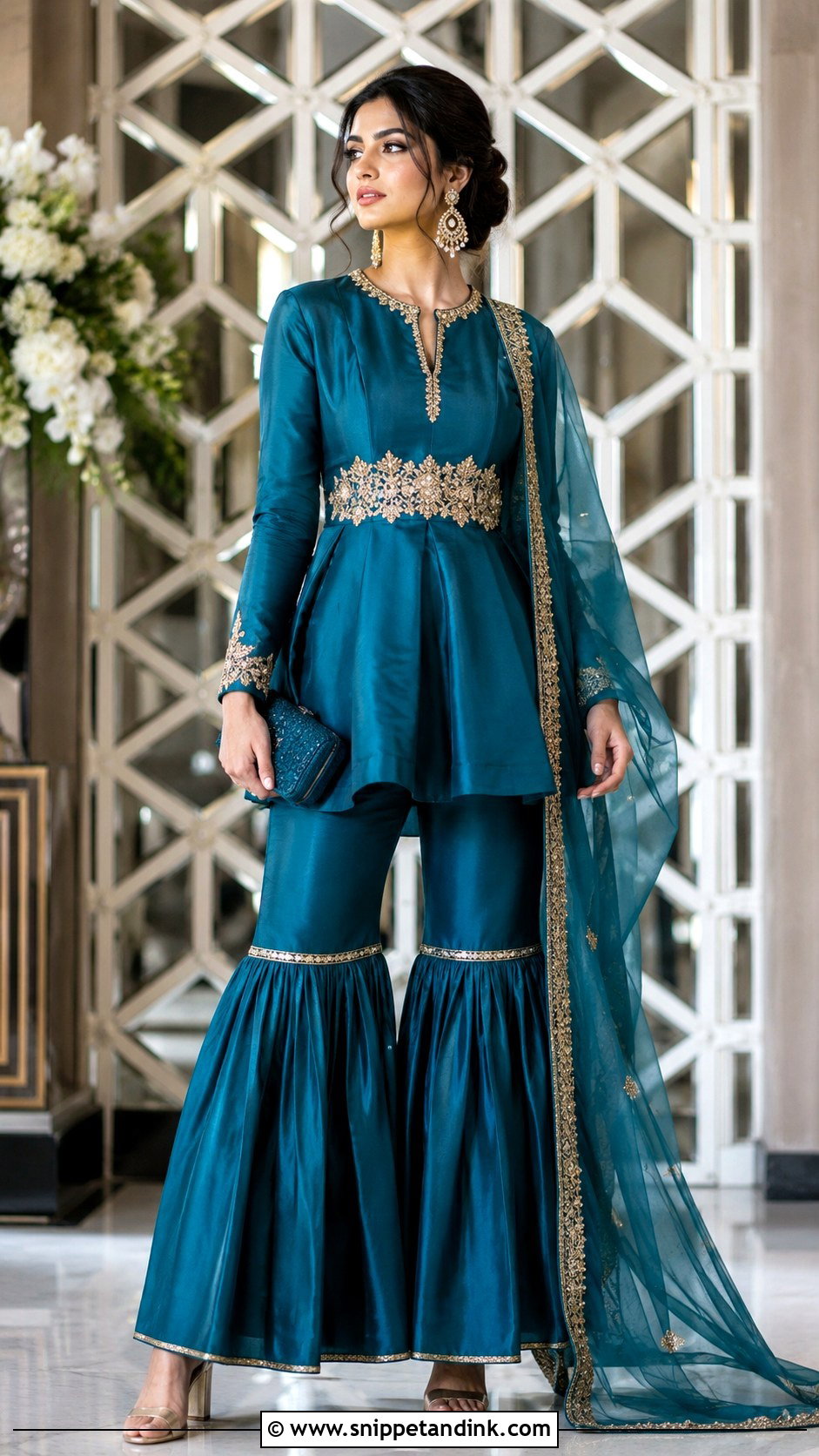 Teal Garara With Peplum Kurti - Snippet and Ink - 20 Garara Designs for Wedding
