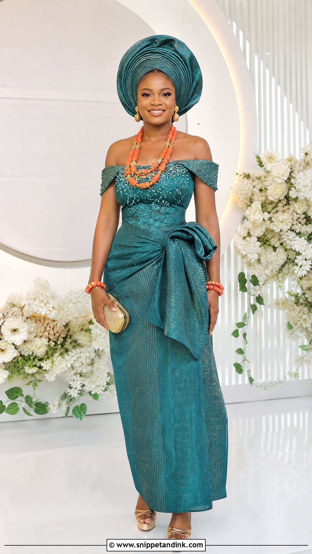 Teal George Urhobo Bride Outfit - Snippet and Ink - 20 Urhobo Bride Ideas