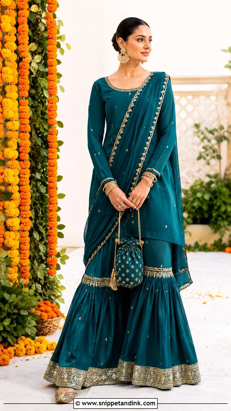 Teal Gharara Grah Shanti Outfit - Snippet and Ink - 20 Grah Shanti Outfit Ideas