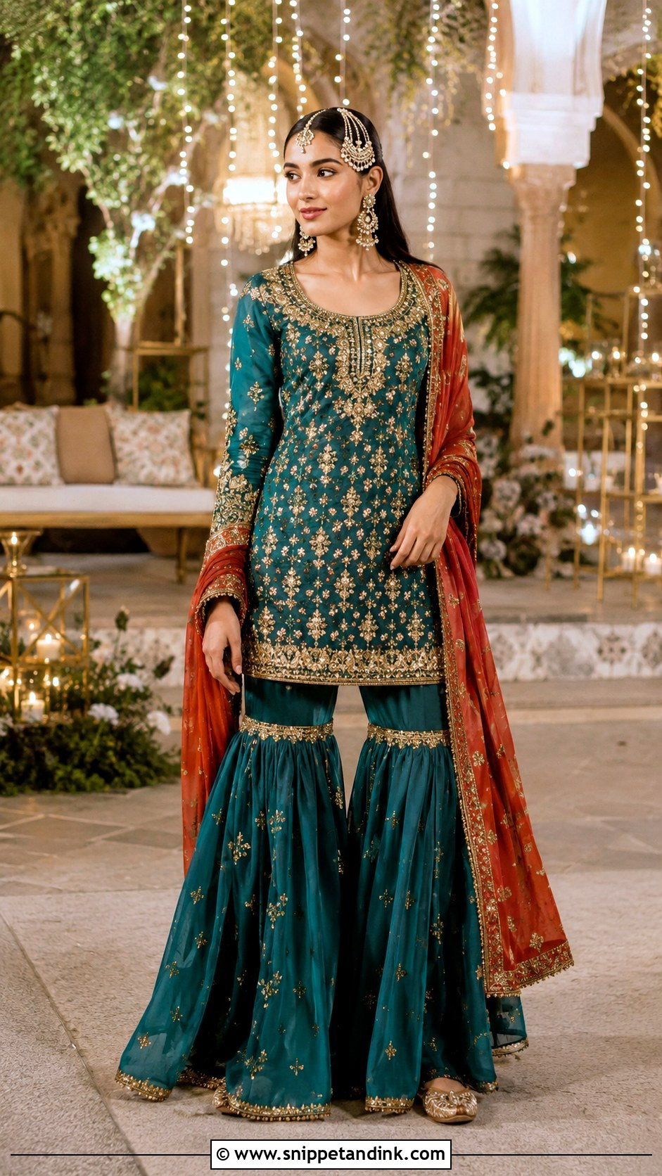 Teal Gharara Mehndi Outfit - Snippet and Ink - 20 Bride Mehndi Dress Ideas