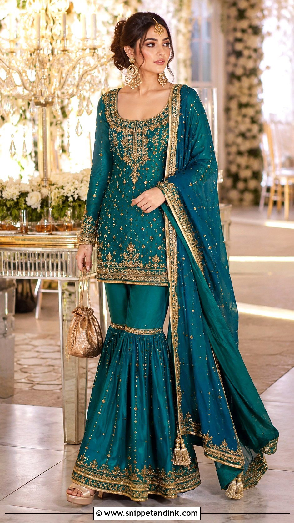 Teal Gharara Punjabi Salwar Suit - Snippet and Ink - 20 Punjabi Salwar Suits Party Wear Wedding