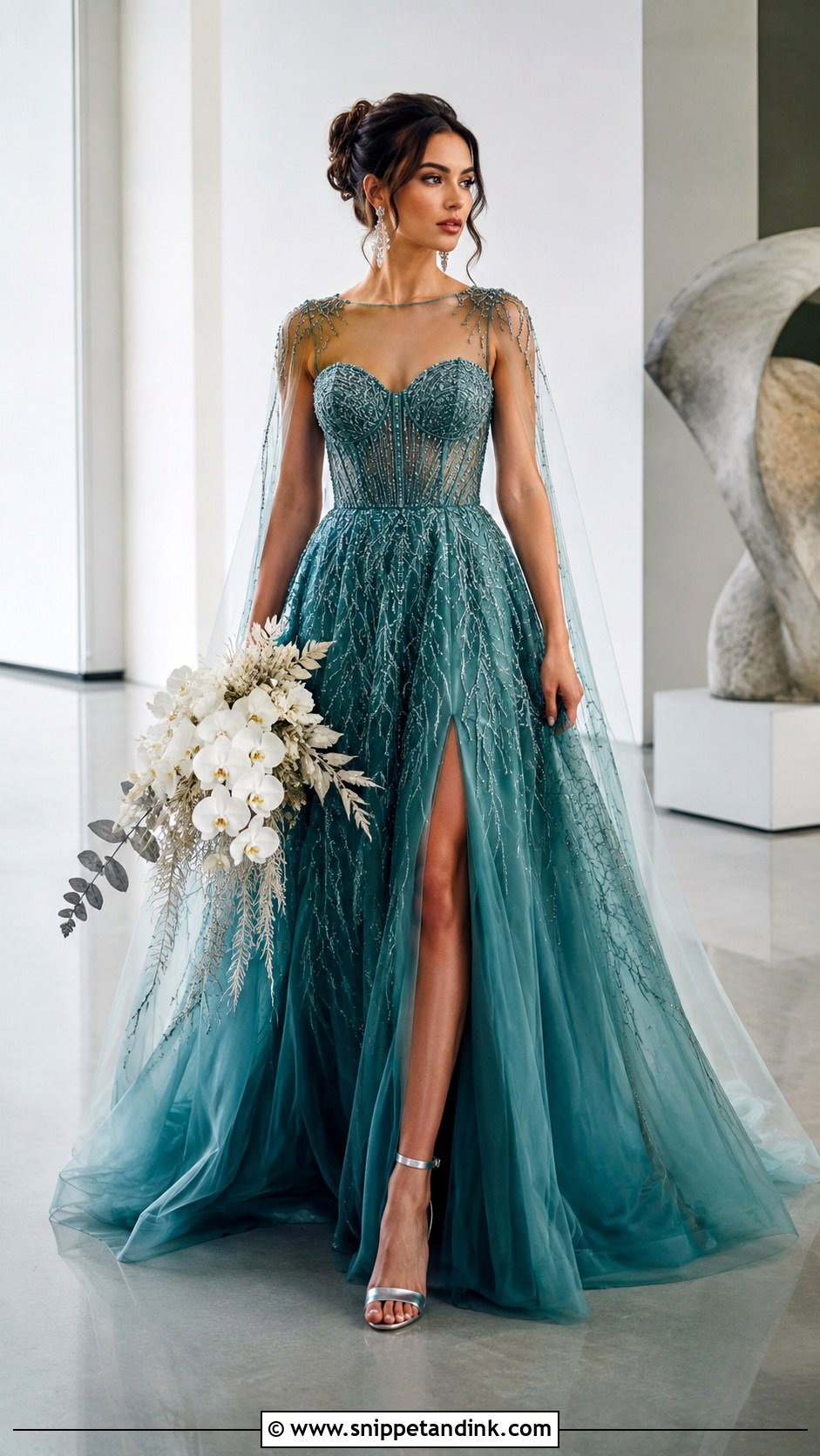 Teal Green Beaded Wedding Dress - Snippet and Ink - 20 Green Bride Dress Ideas