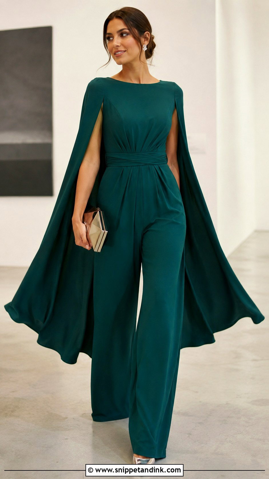 Teal Green Cape Jumpsuit Wedding Outfit - Snippet and Ink - 20 Green Jumpsuit Wedding Outfit Ideas