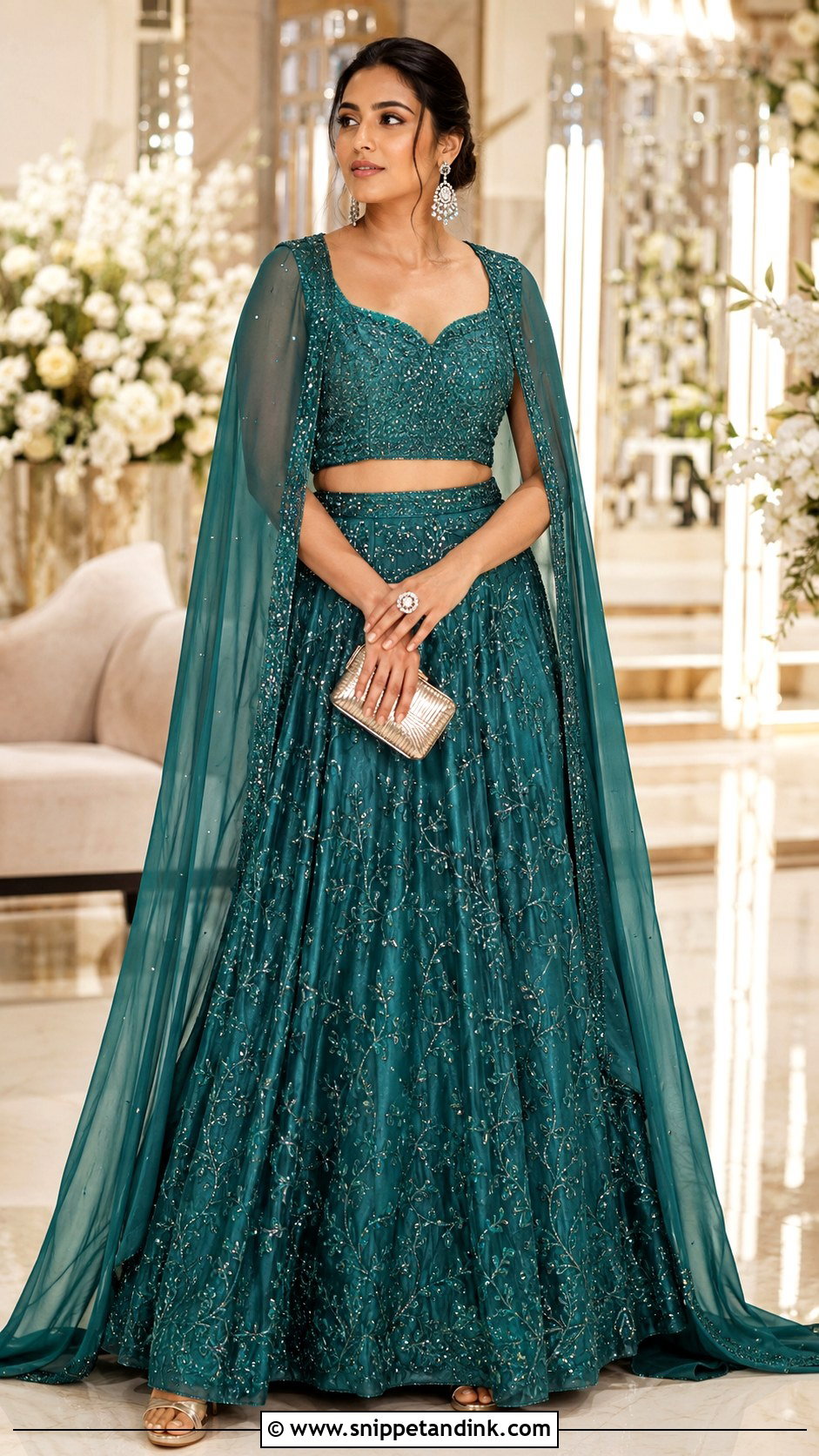 Teal Green Cape Lehenga - Snippet and Ink - 20 Green Indian Wedding Dress Ideas