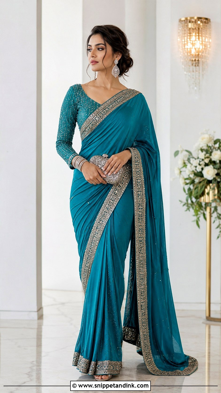 Teal Heavy Saree With Sequin Blouse - Snippet and Ink - 20 Heavy Dress for Wedding Ideas